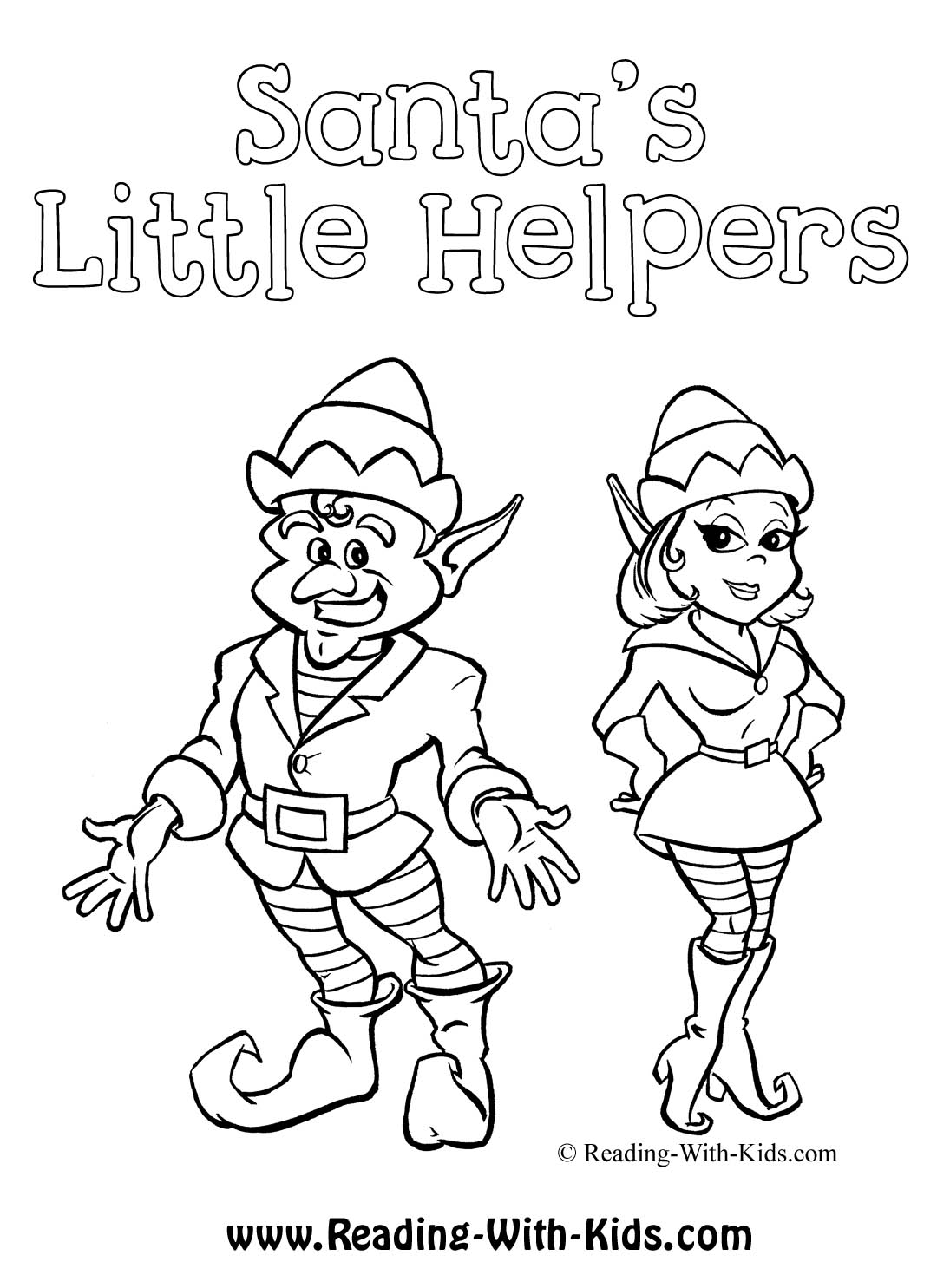 Santa Claus And Elves Coloring Pages Christmas