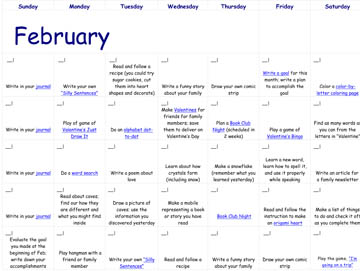 February Reading Calendar