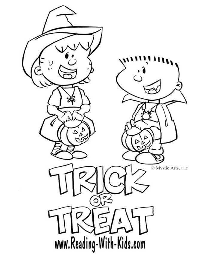 Halloween trick or treat coloring page