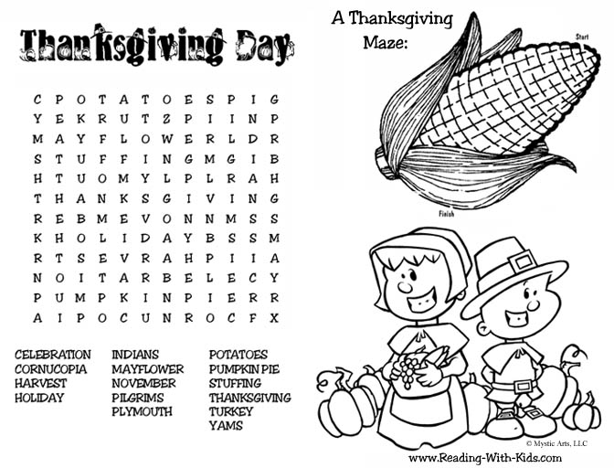 Thanksgiving Word Search Placemat