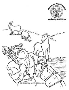 Three Billy Goats Gruff fairy tale coloring page